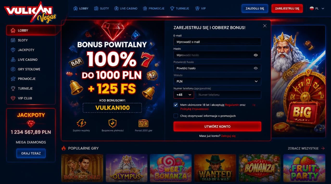 Nowy gracz aktywuje bonus powitalny w Vulkan Vegas – 100% do 1000 PLN i 125 darmowych spinów