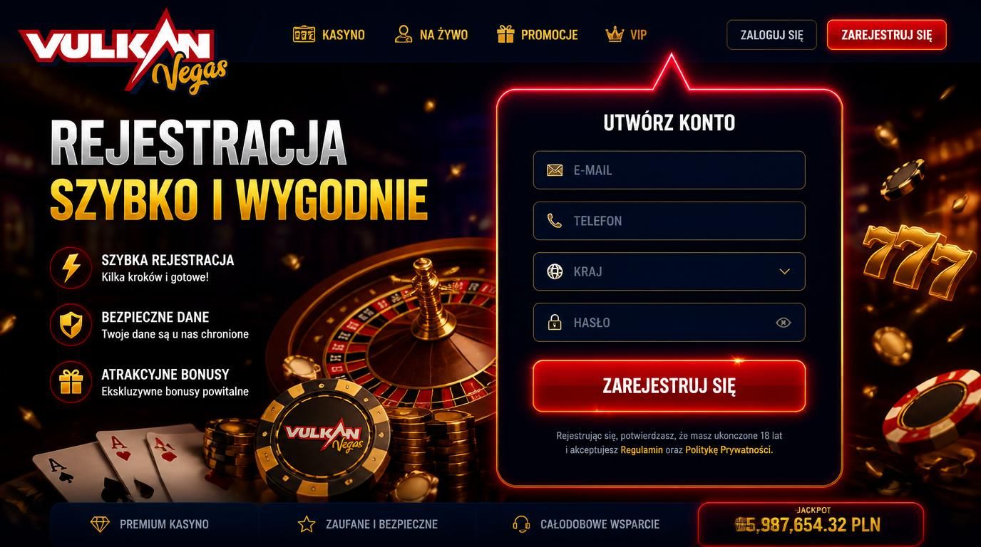 elegancki panel rejestracji premium na stronie Vulkan Vegas
